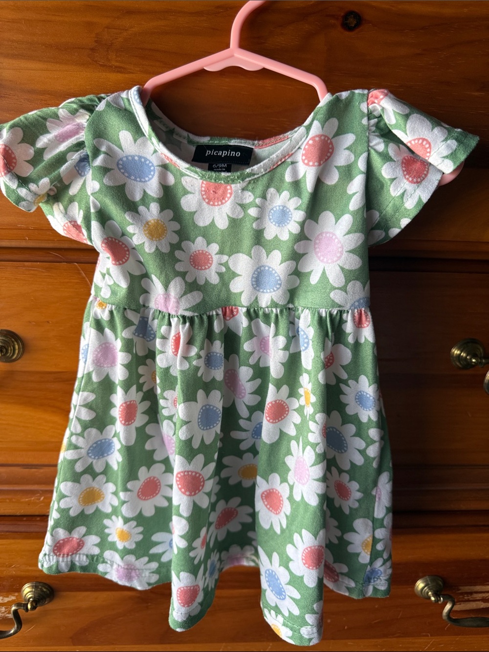 Picapino Girls' Green Floral Daisy Dress